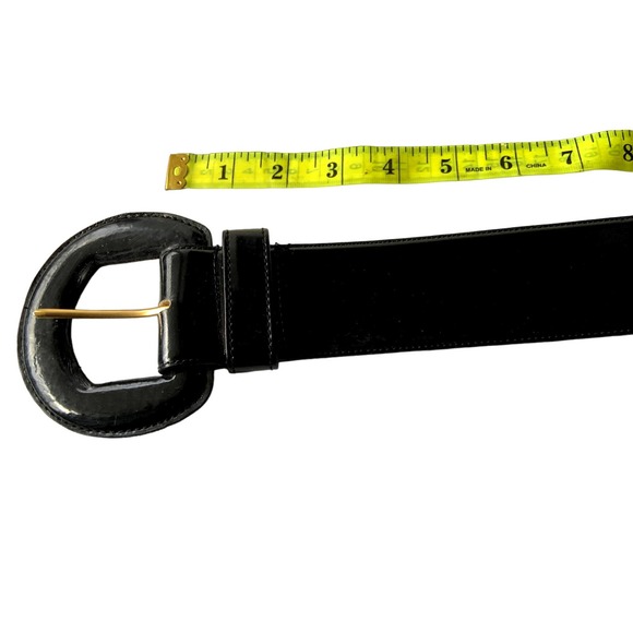 Womens Black Genuine Patent Leather Belt 5 Holes Size L B71 - Picture 3 of 5